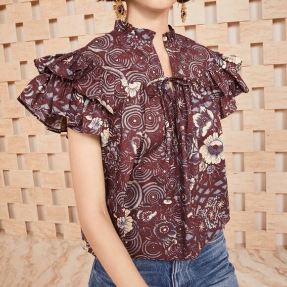 Ulla Johnson Tops - Ulla Johnson Letty Heliotrope Purple Floral Short Flutter Sleeves Blouse Size 2